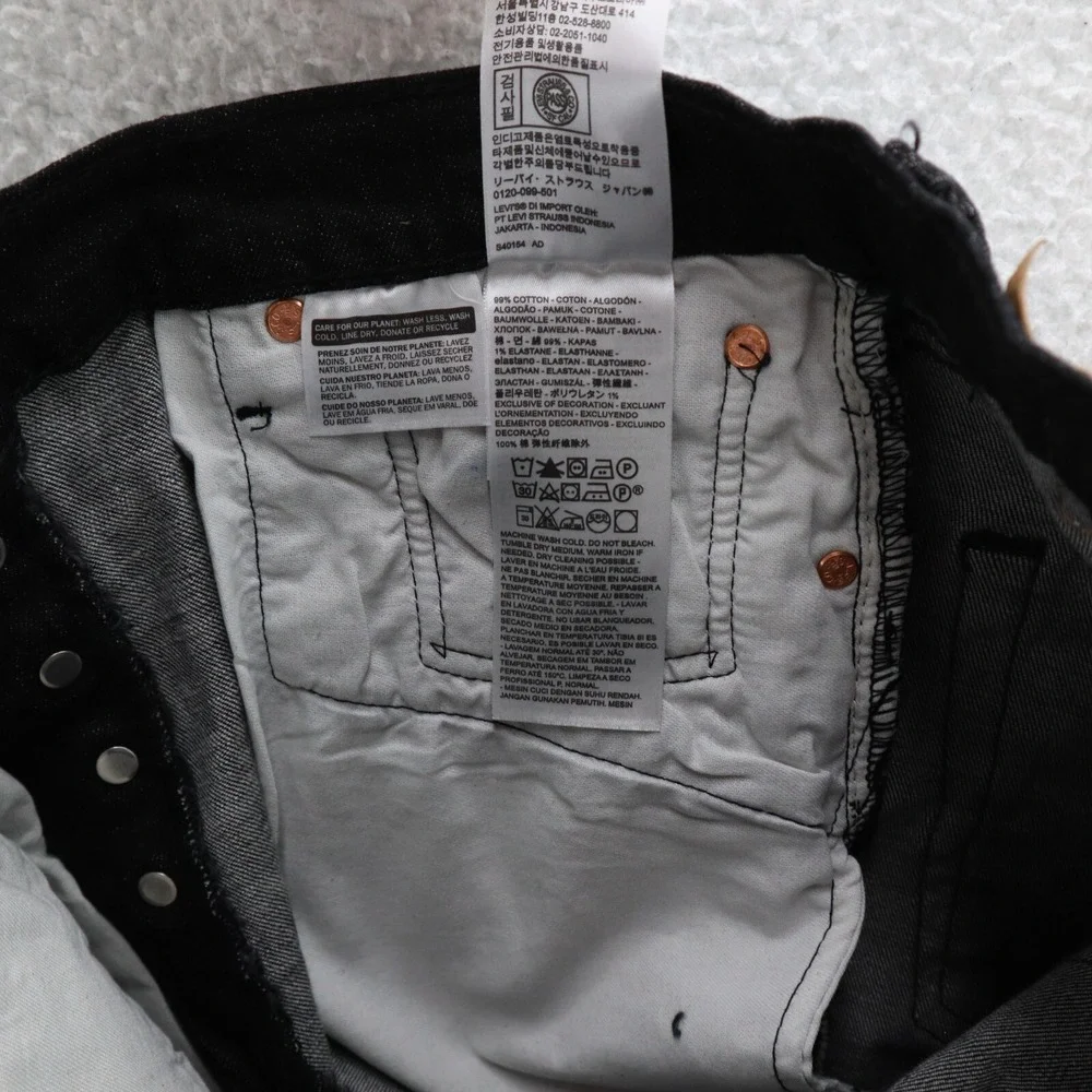 Levis 501 Jeans Men's 33x34 Black Original Straight Button Fly Denim Grunge New